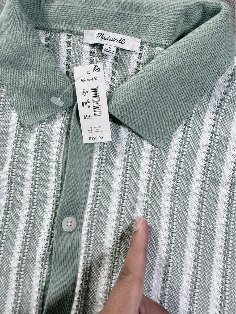 NWT Madewell Sz M Open-Stitch Button-Up Sweater Polo Faded Brick Striped Retro - Picture 3 of 7